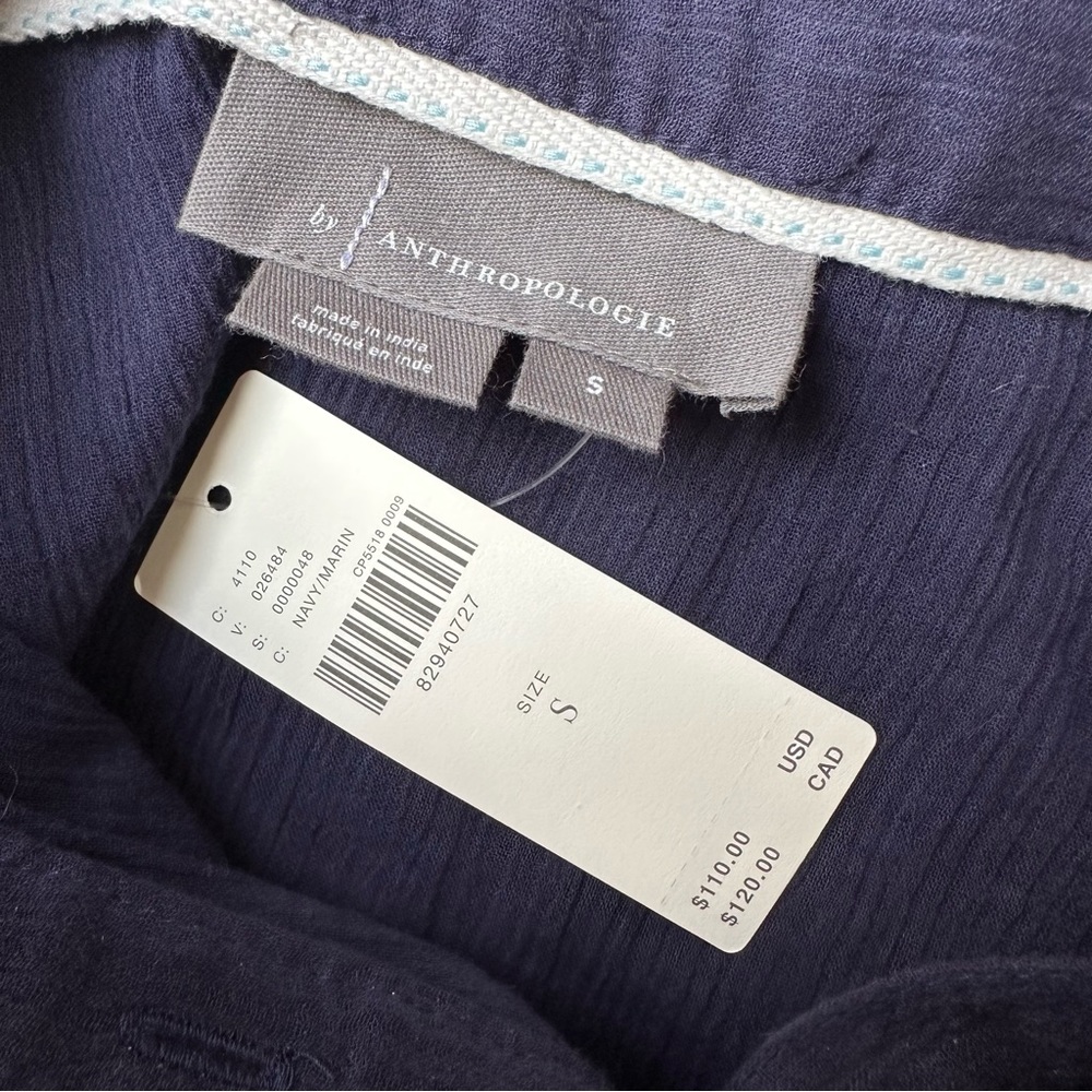 Anthropologie Long Navy Button Down Gauze Tunic/Shirt - Picture 9 of 10